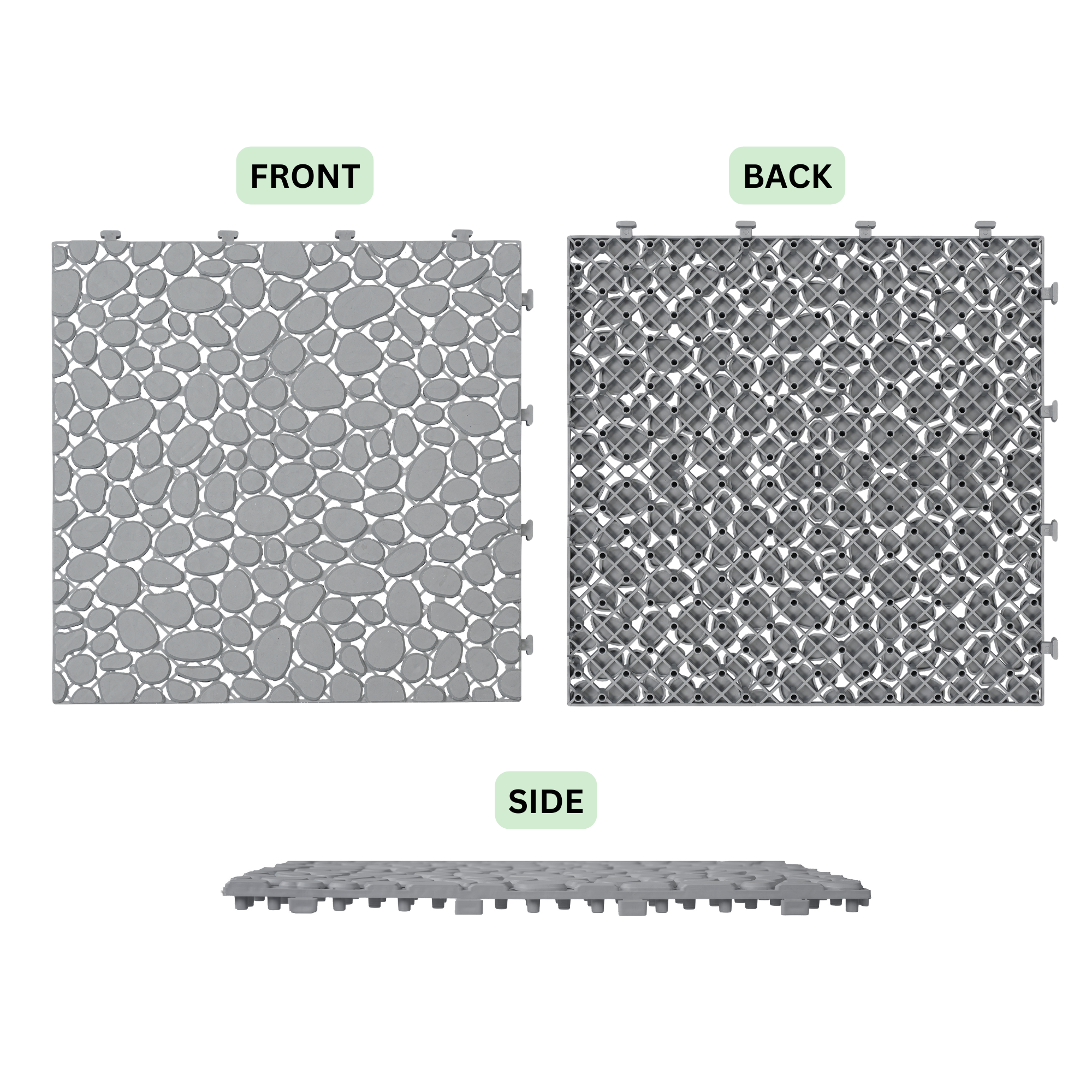 Pebble Stone Pattern 12x12 in. Gray Interlocking Deck Tiles Waterproof Plastic