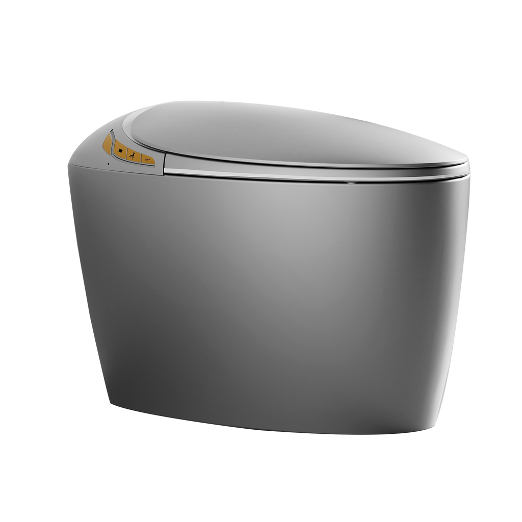 Smart Toilet One-Piece Gray Bidet Auto Lid Heated Seat Night Light 1.28 GPF