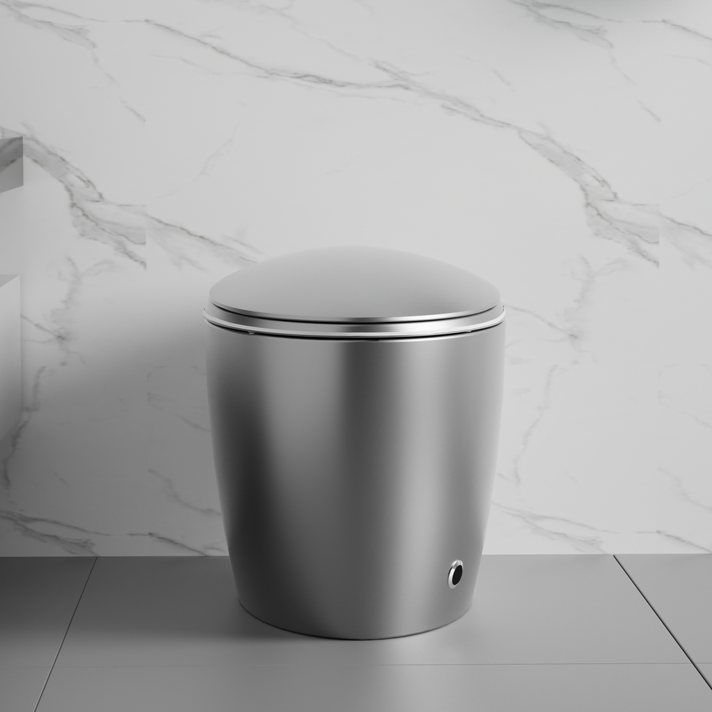 Smart Toilet One-Piece Gray Bidet Auto Lid Heated Seat Night Light 1.28 GPF