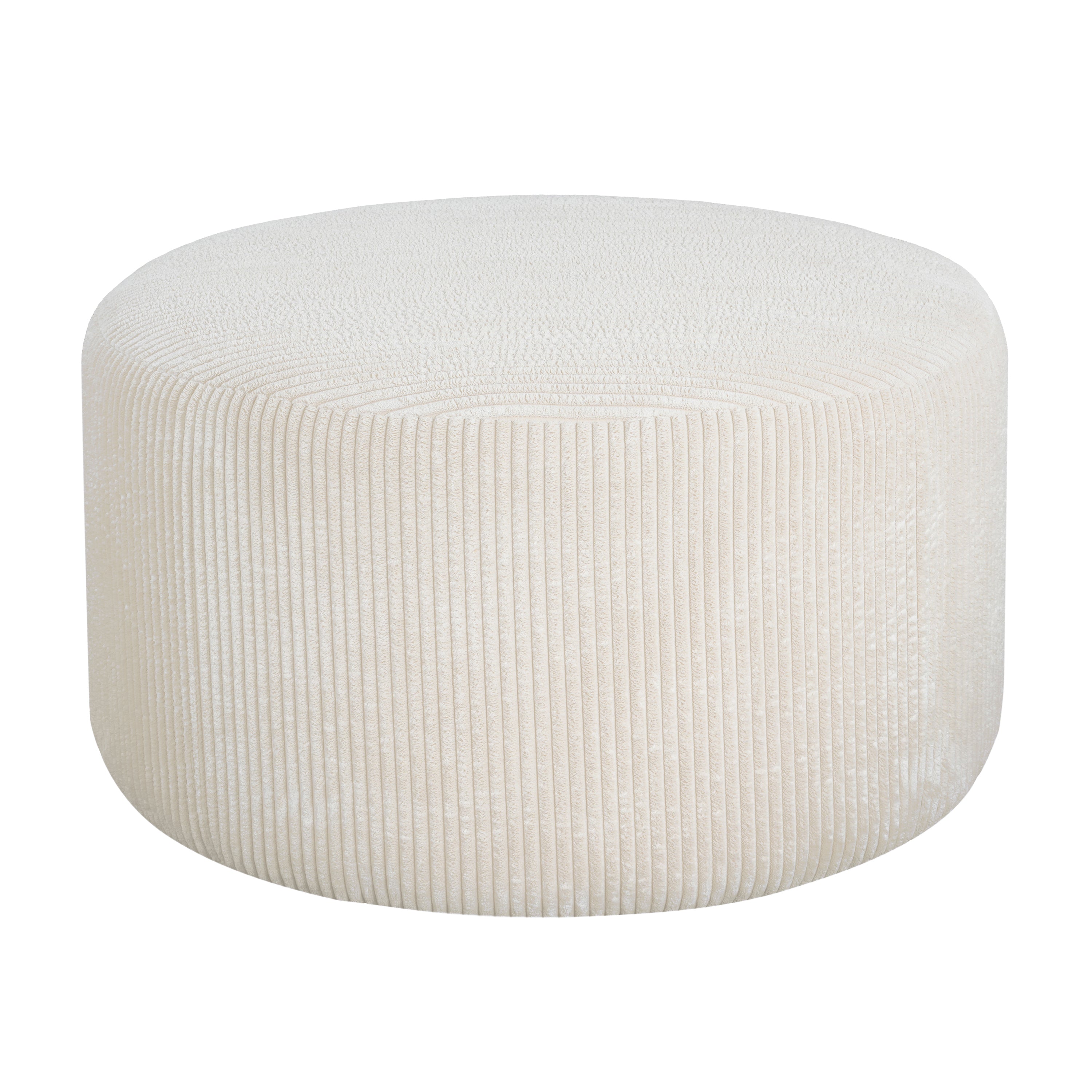 Upholstered Round Ottoman, Beige, Corduroy