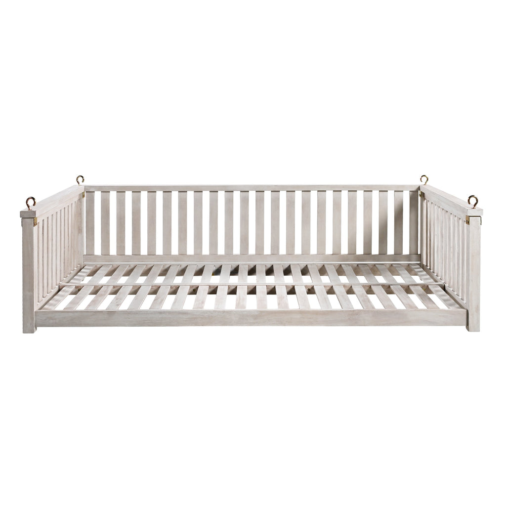Outdoor Swing Bed Acacia Wood White Twin Size Minimalist 79.1x41.3 In 350 LB