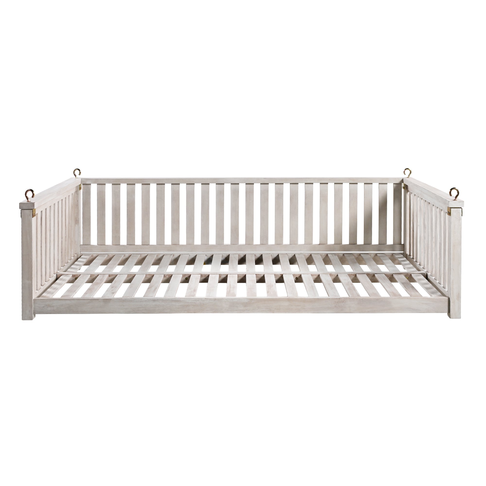 Outdoor Swing Bed Acacia Wood White Twin Size Minimalist 79.1x41.3 In 350 LB