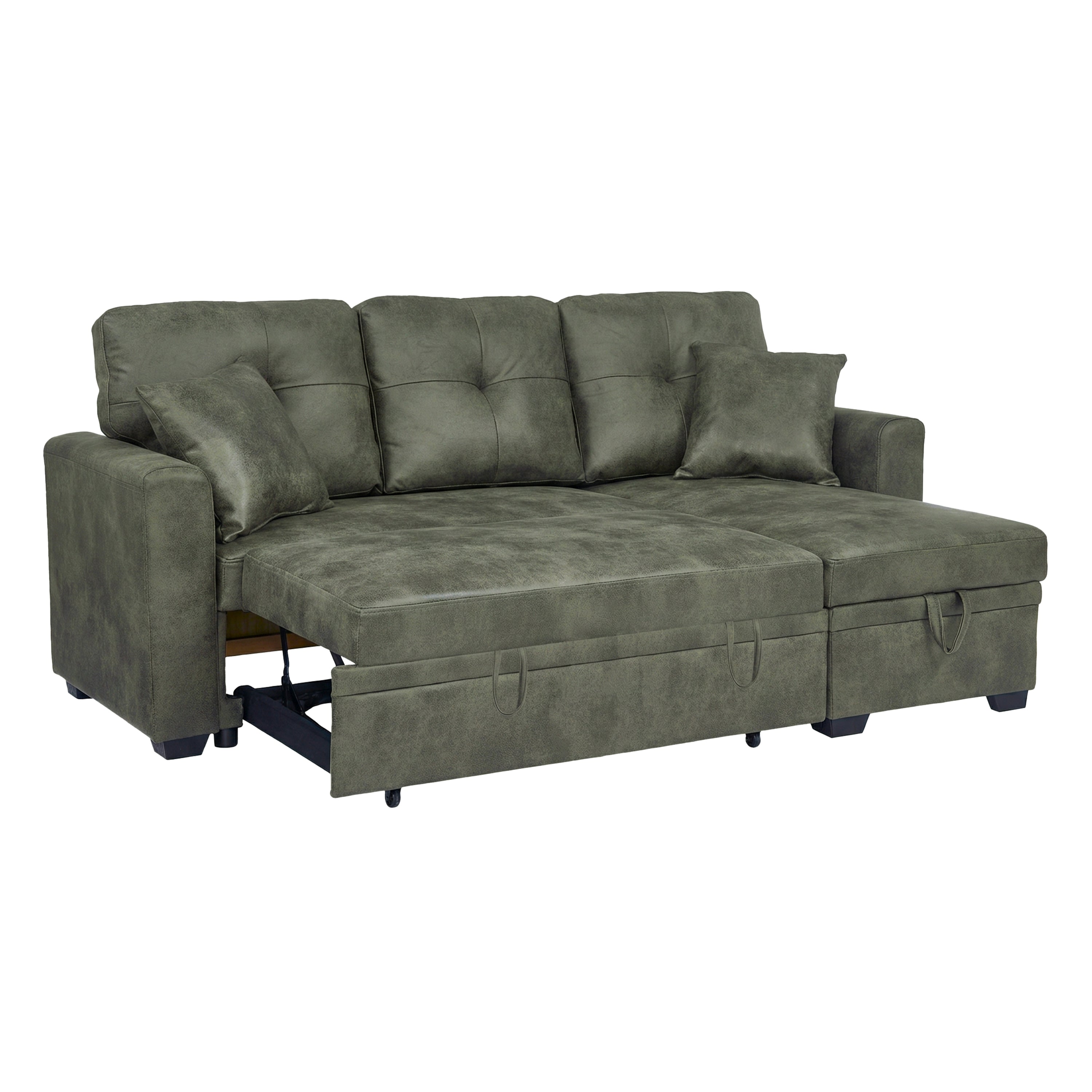 Sectional Sofa L-Shape Olive Green Sleeper 71
