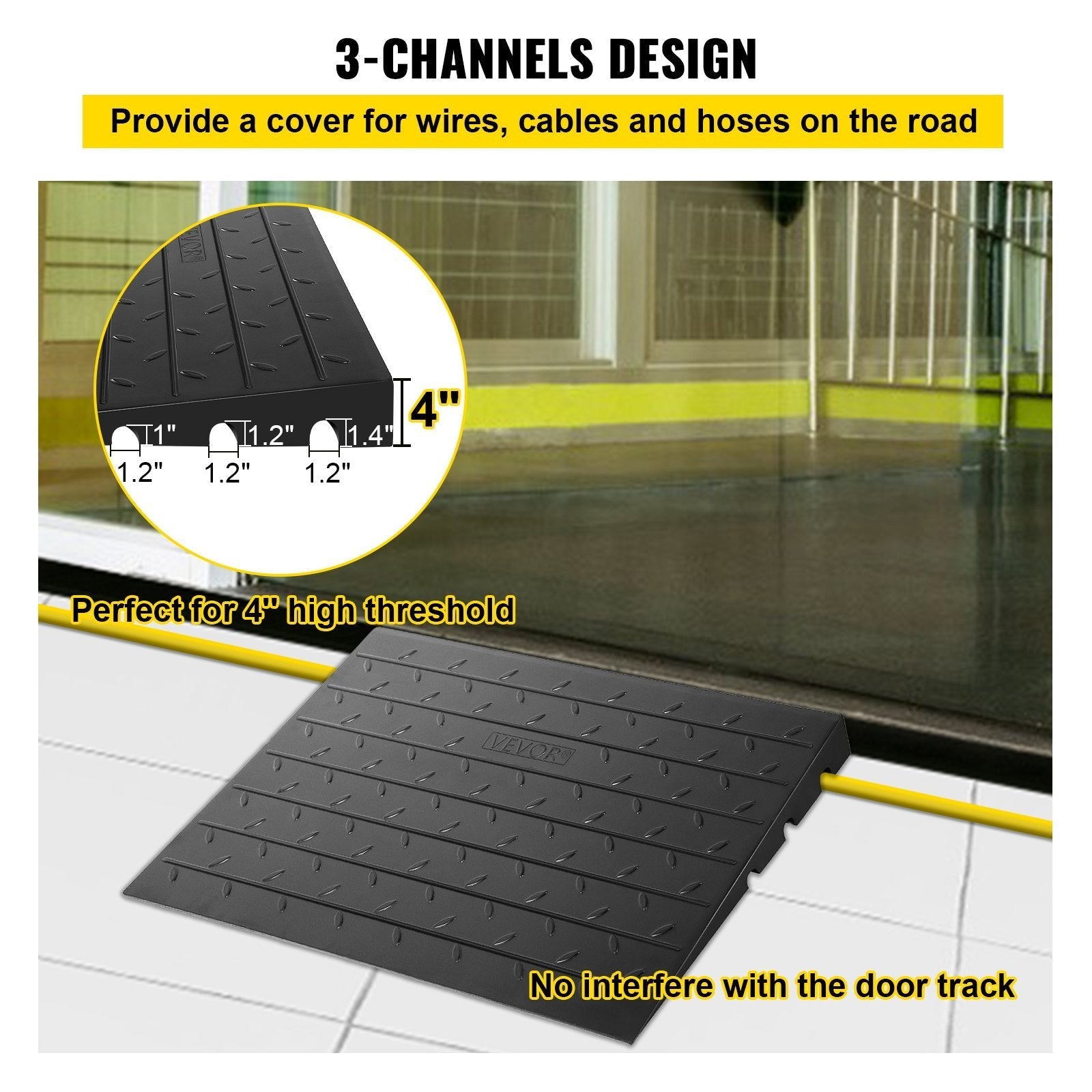 Threshold Ramp Rubber 4 In Heavy Duty Non-Slip Doorway Indoor Outdoor 2200 LB