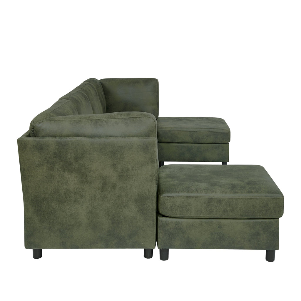 Sectional Sofa Modular Faux Leather Olive 6 Seat 124 In