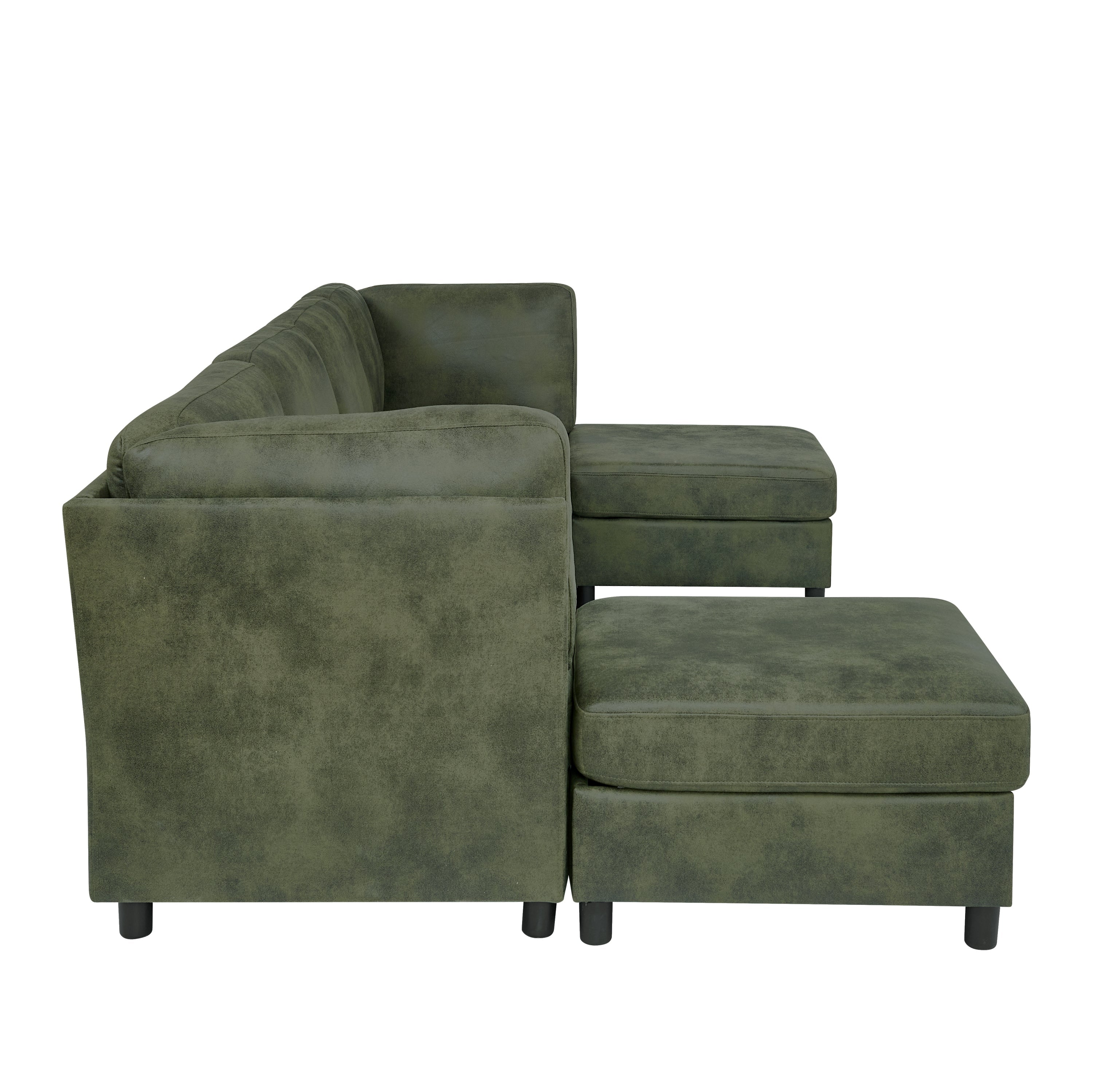 Sectional Sofa Modular Faux Leather Olive 6 Seat 124 In