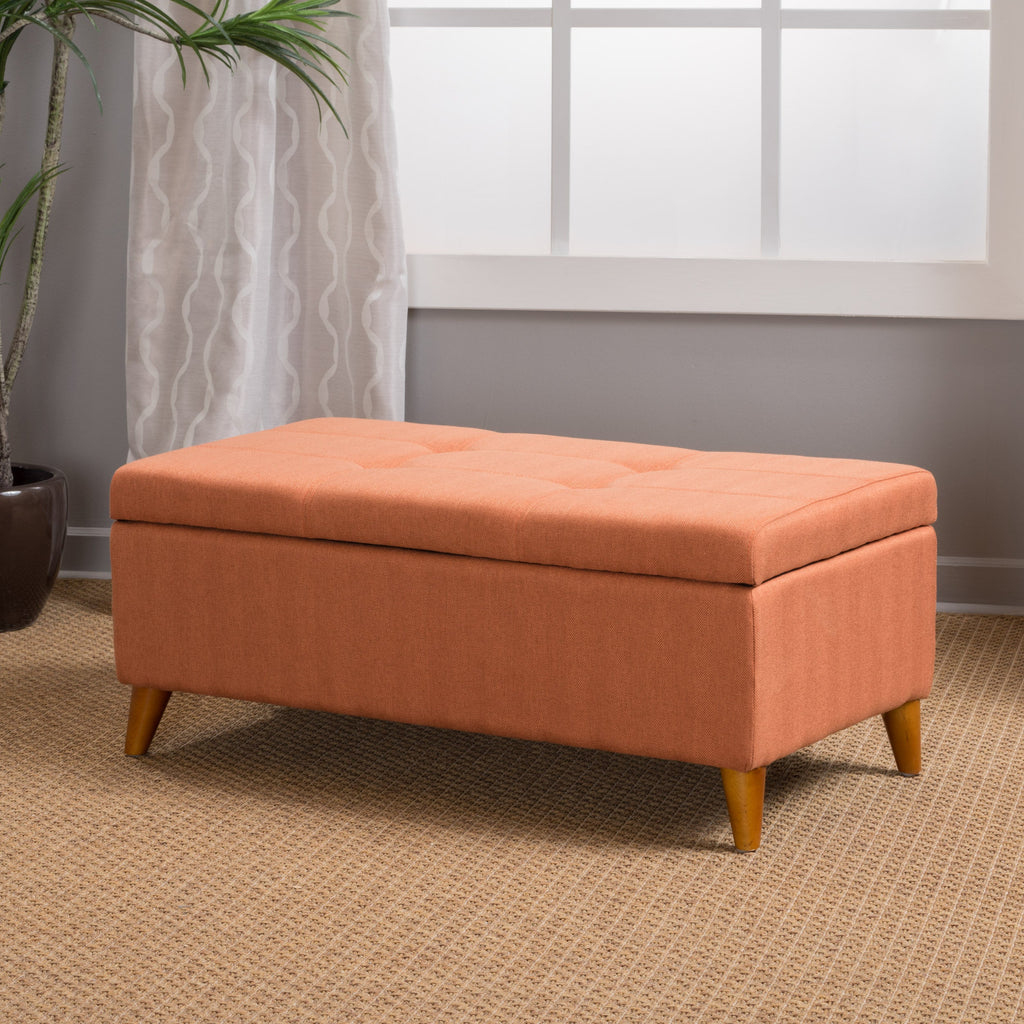 Tufted Button Storage Ottoman Bench with Hinged Lid and Solid Wood Legs