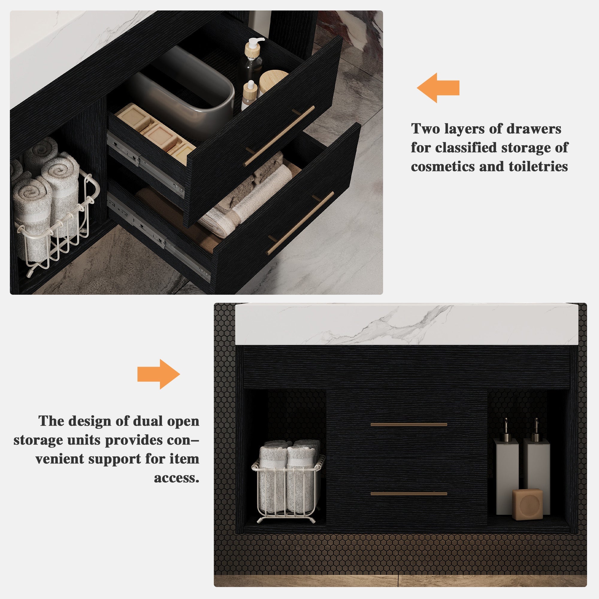 29.9' Modern Floating Bathroom Vanity with Sintered Stone Top Ceramic Undermo...
