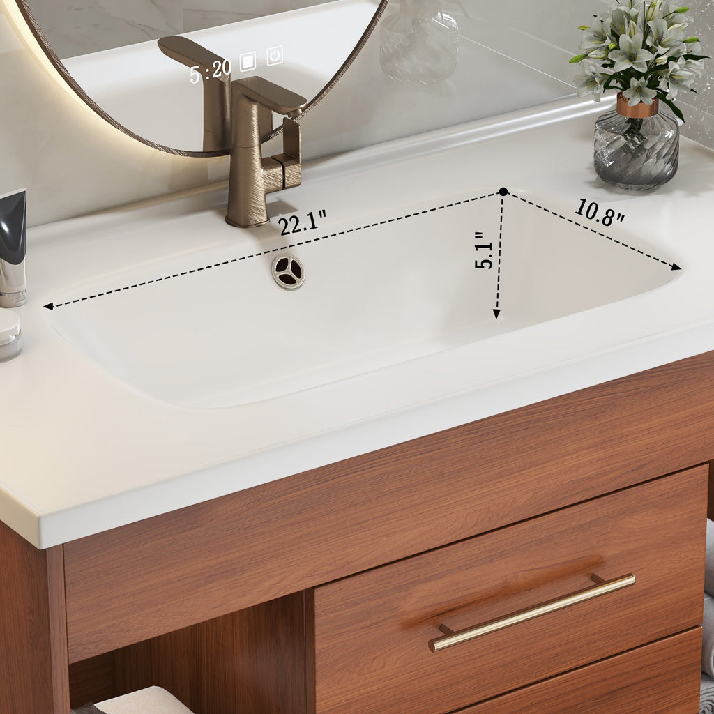 35.4' Mid-Century Floating Bathroom Vanity with Ceramic Undermount Sink