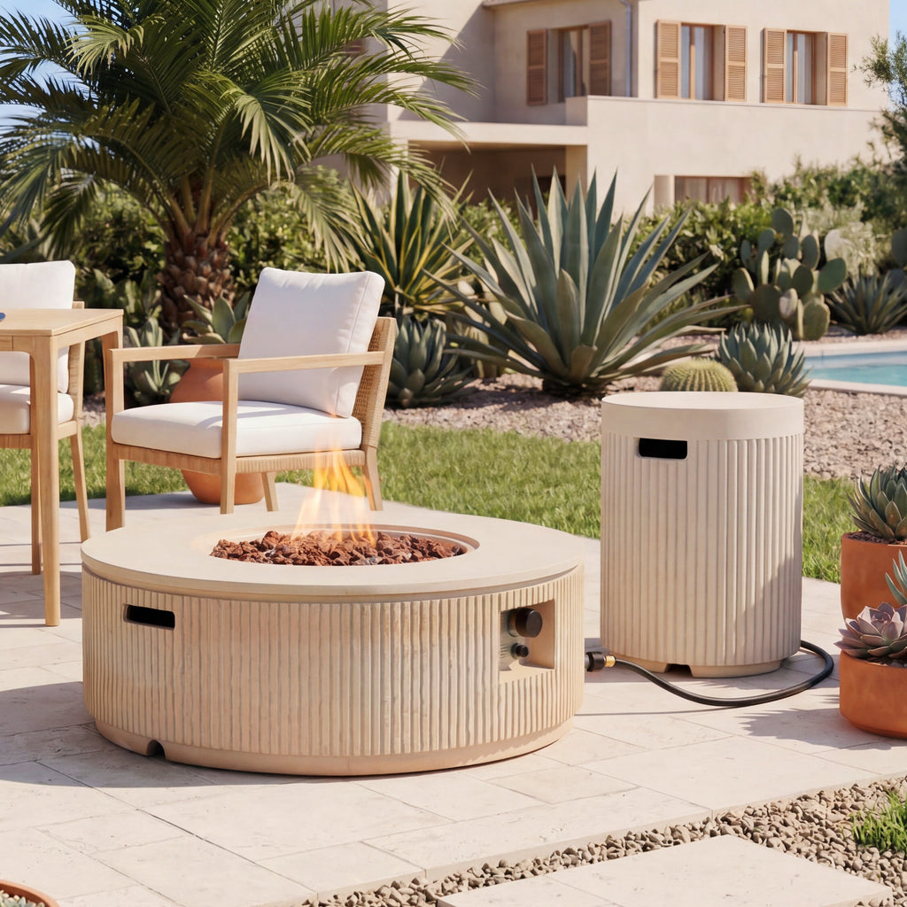 Fire Pit Propane Round MGO 50000 BTU with Tank Cover Table 38.19 In