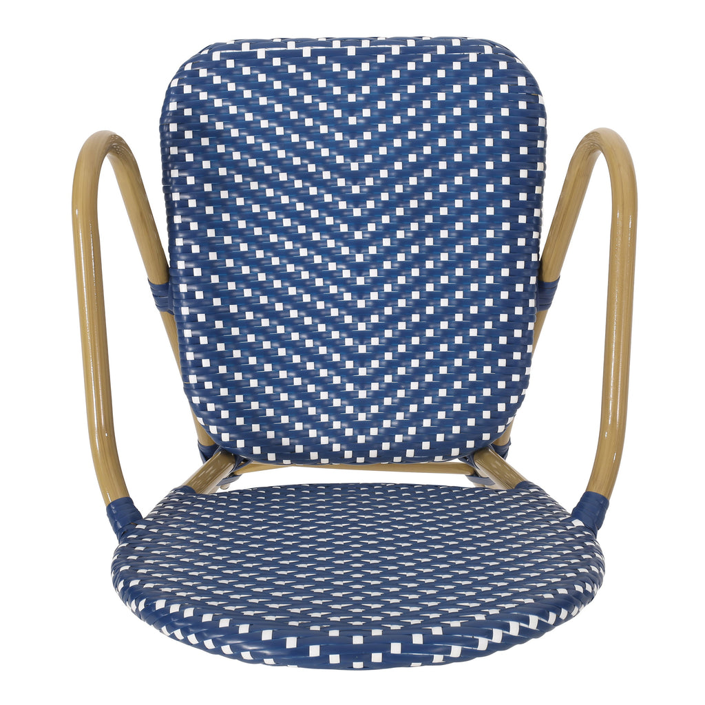 Outdoor PE Rattan and Aluminum 3 Piece French Bistro Set, Dark Teal & White,