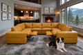 Sectional Sofa Modular Leather Match Ginger 8 Seat 2 Recliners 128 In