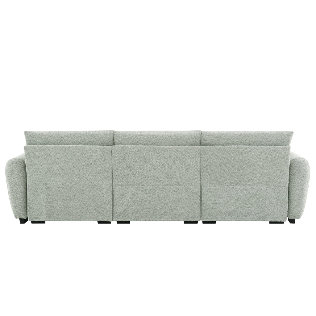 Sectional Sofa L-Shape Boucle Light Green 4 Seat Ottoman 110 In