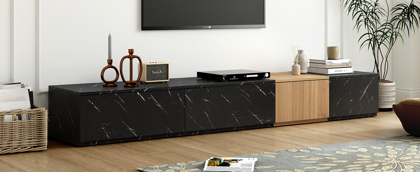 TV Stand Faux Marble Walnut Particle Board 4-Drawer Fits 88 In TV 78.7 In