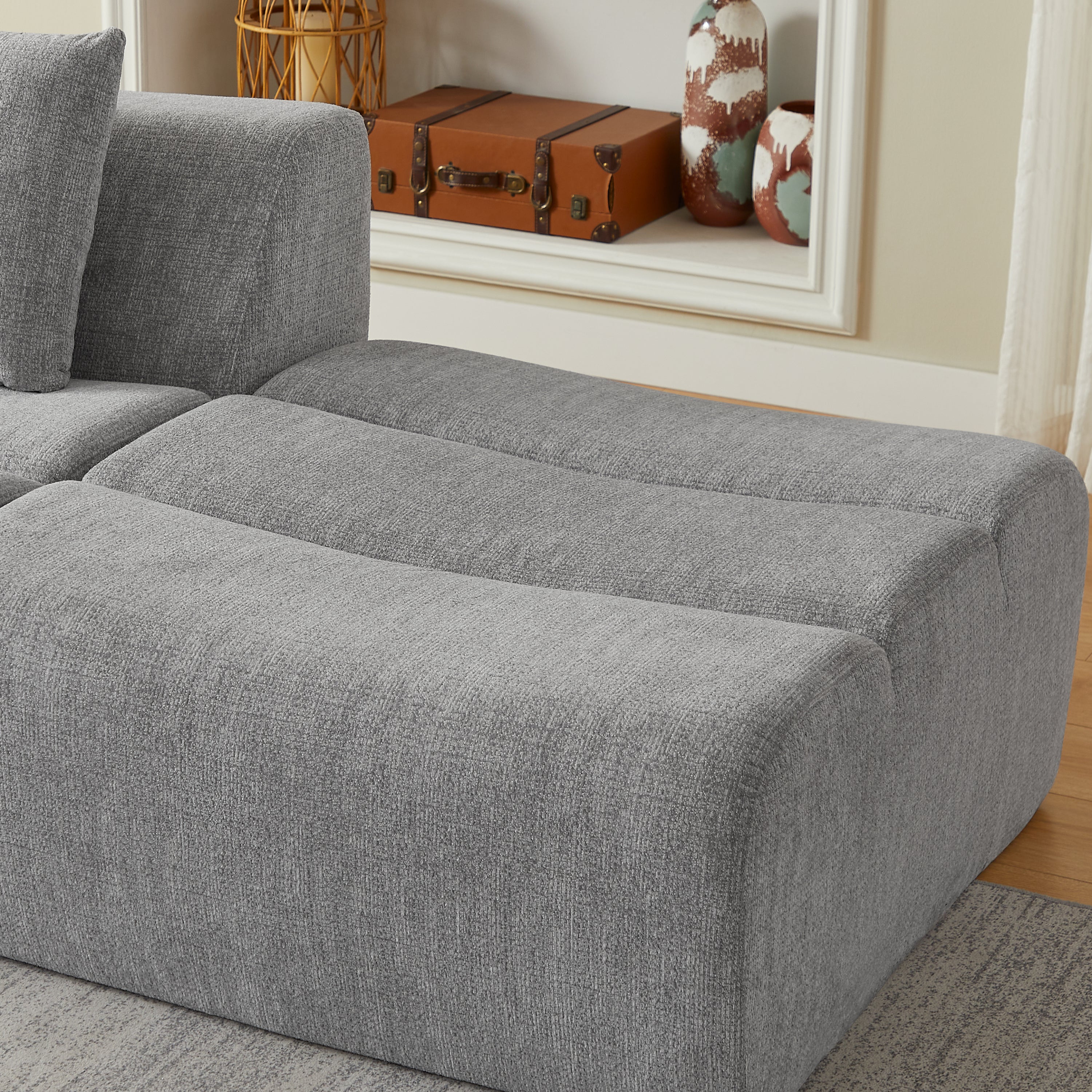 Sofa Oversized Chenille Gray 3 Seat 107 In No Assembly Pocket Spring