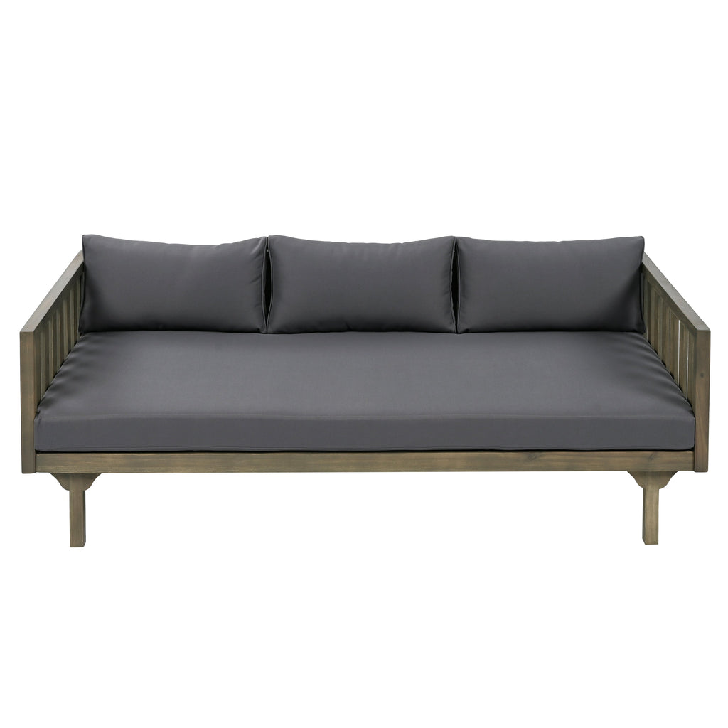 Outdoor Daybed Set Acacia Wood Gray 3 Seater Chaise