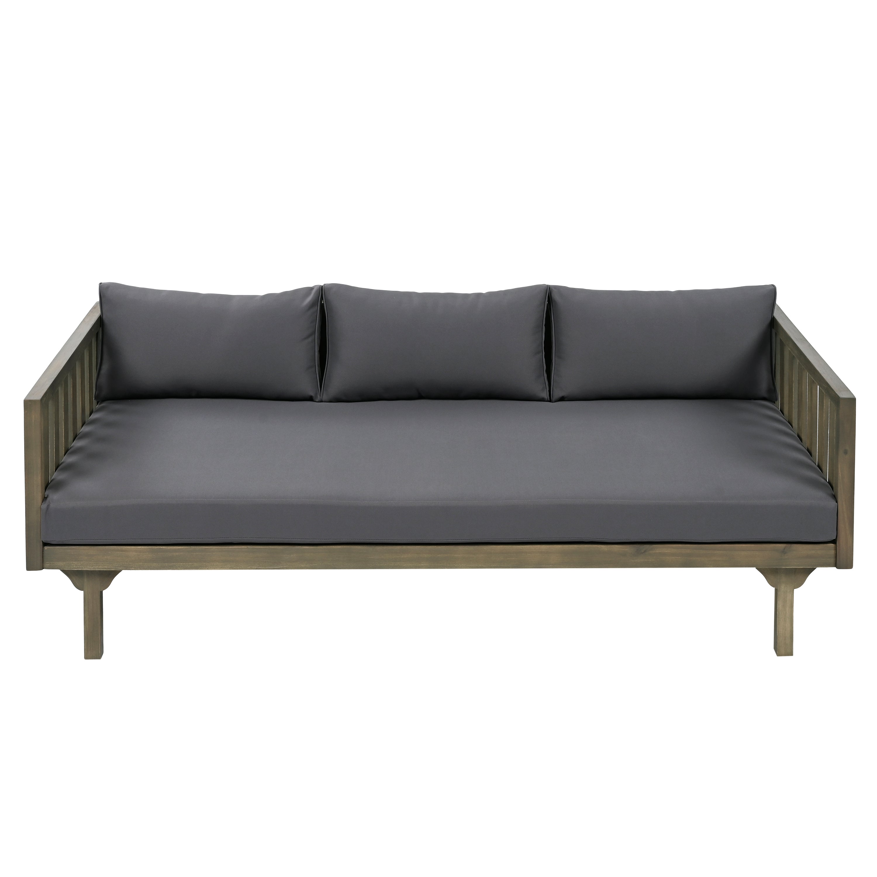 Outdoor Daybed Set Acacia Wood Gray 3 Seater Chaise