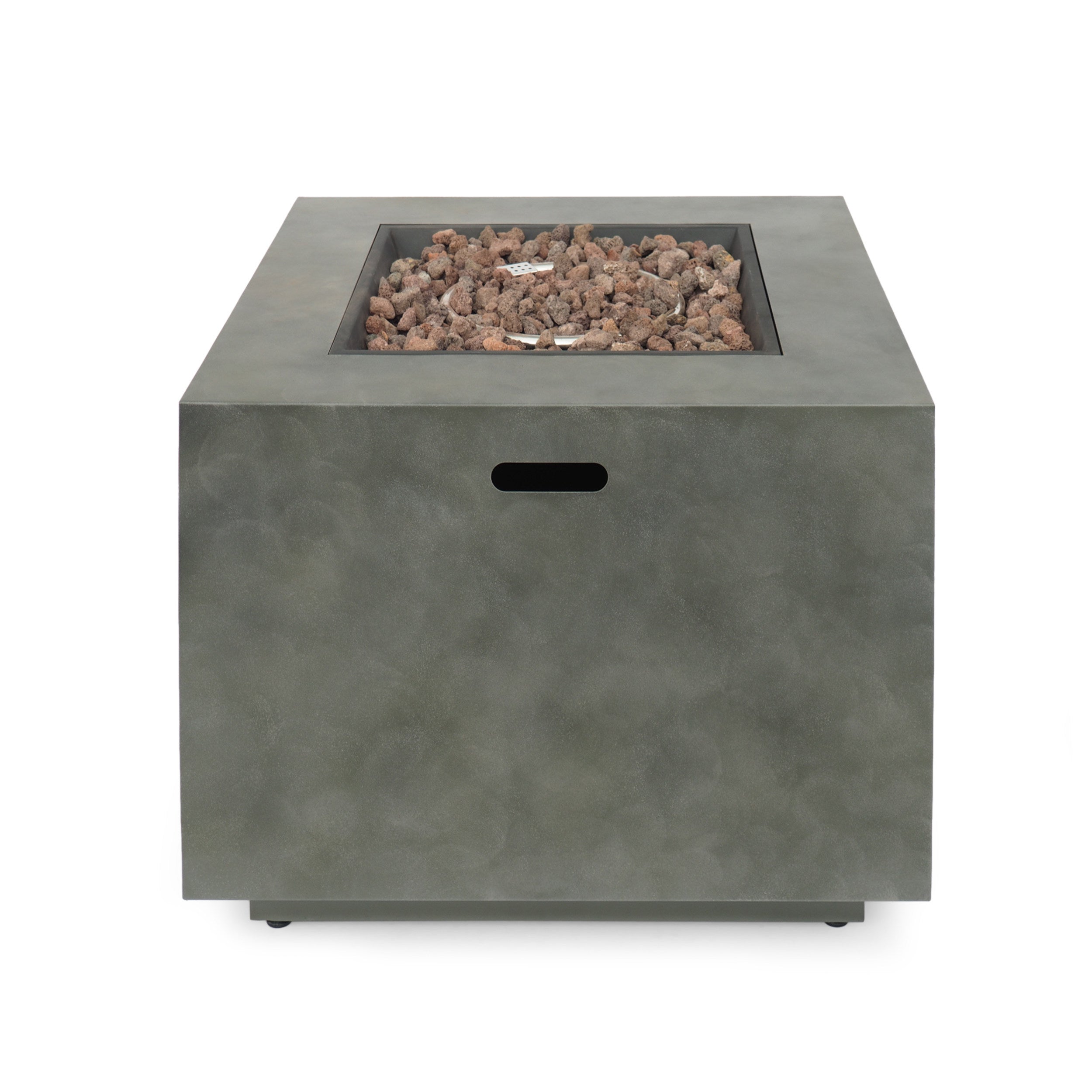 Modern Iron Square Fire Pit 50000 BTU, Stone Gray, 31x31x24