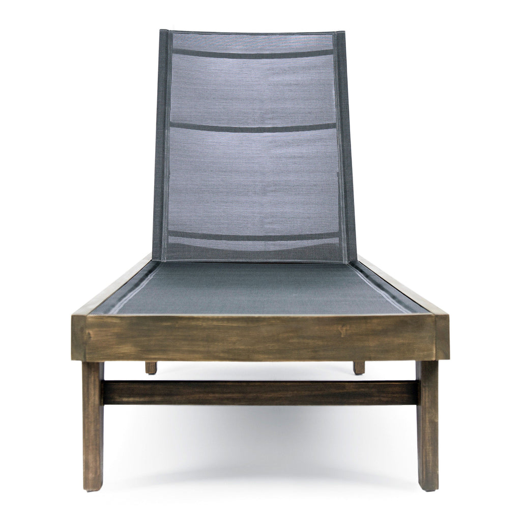 Outdoor Acacia Wood Chaise Lounge Gray Mesh 78.25x24