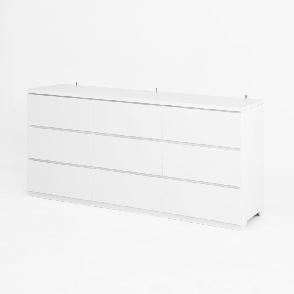 Dresser Modern 9-Drawer White Particle Board Handleless 63x15.74x29.5 In