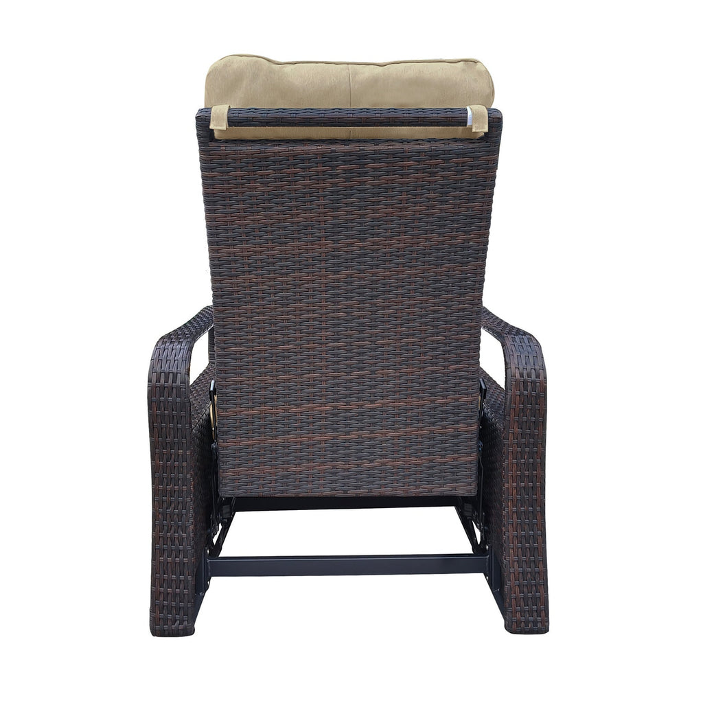 Outdoor Recliner Lounge Chair Wicker Khaki Cushion 3 Position 350 lb Cap