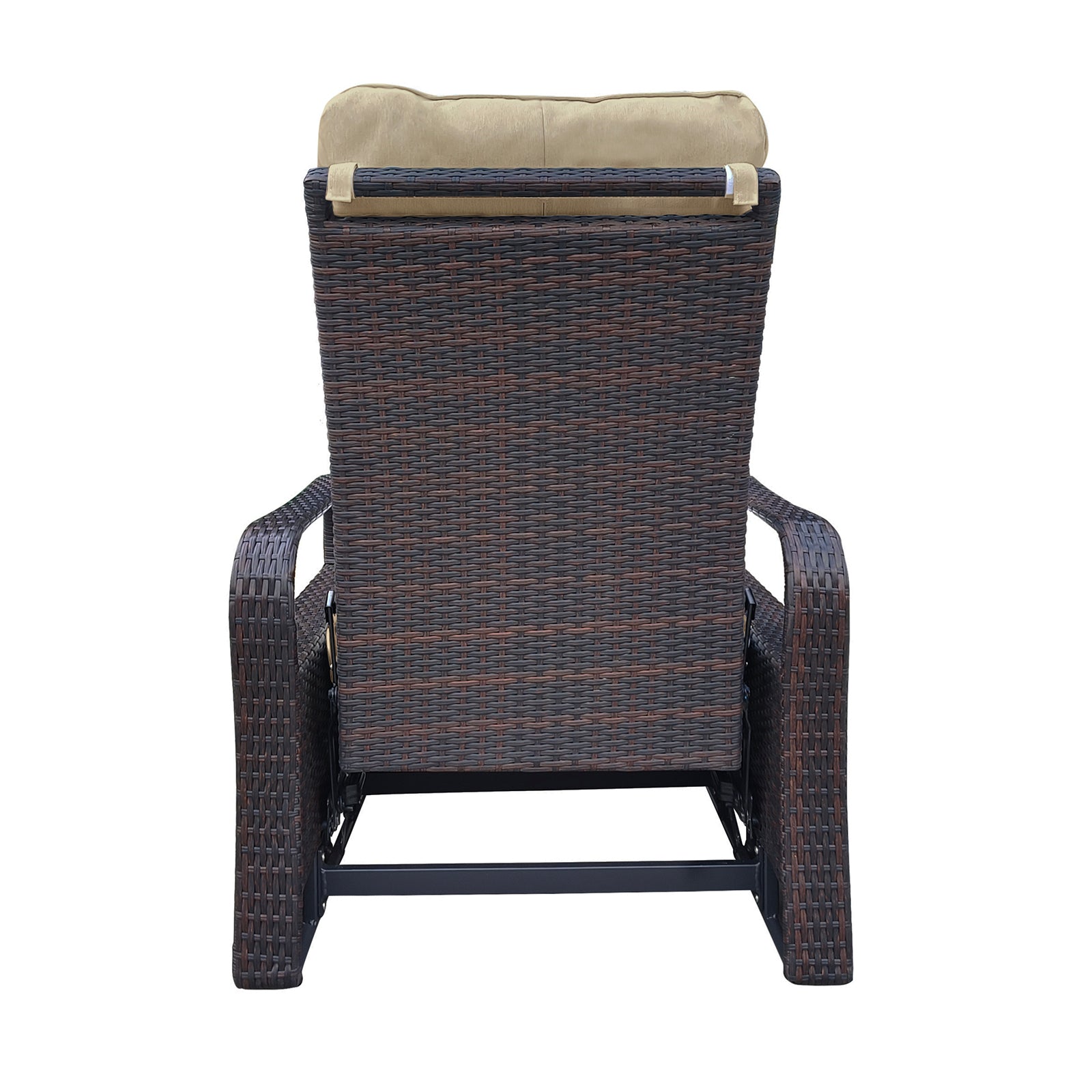 Outdoor Recliner Lounge Chair Wicker Khaki Cushion 3 Position 350 lb Cap