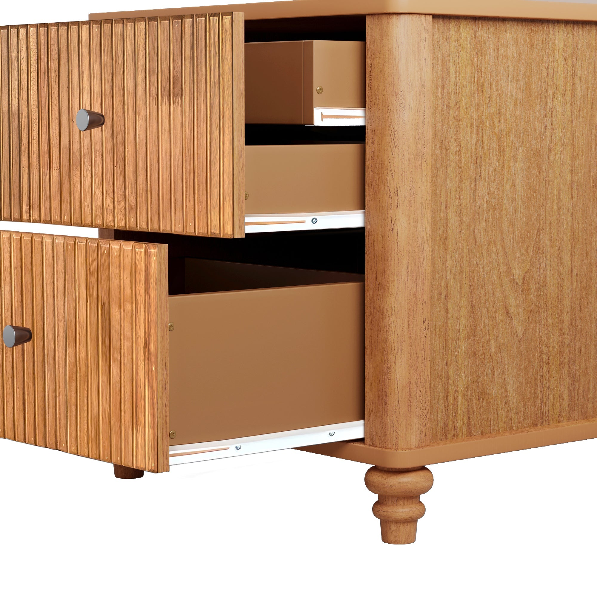 Mid Century Fluted Nightstand with 3 Drawers, 21.65 in Wide, Natural