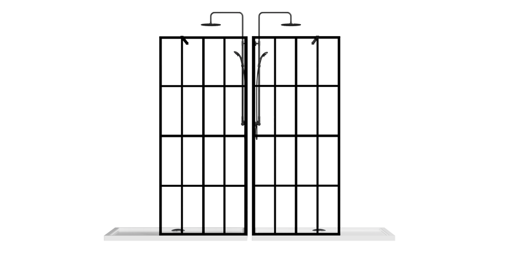 46' X 72' Shower Screen for Walk-in Wet-room Black Full-frame 4 Tempered Glass Panels