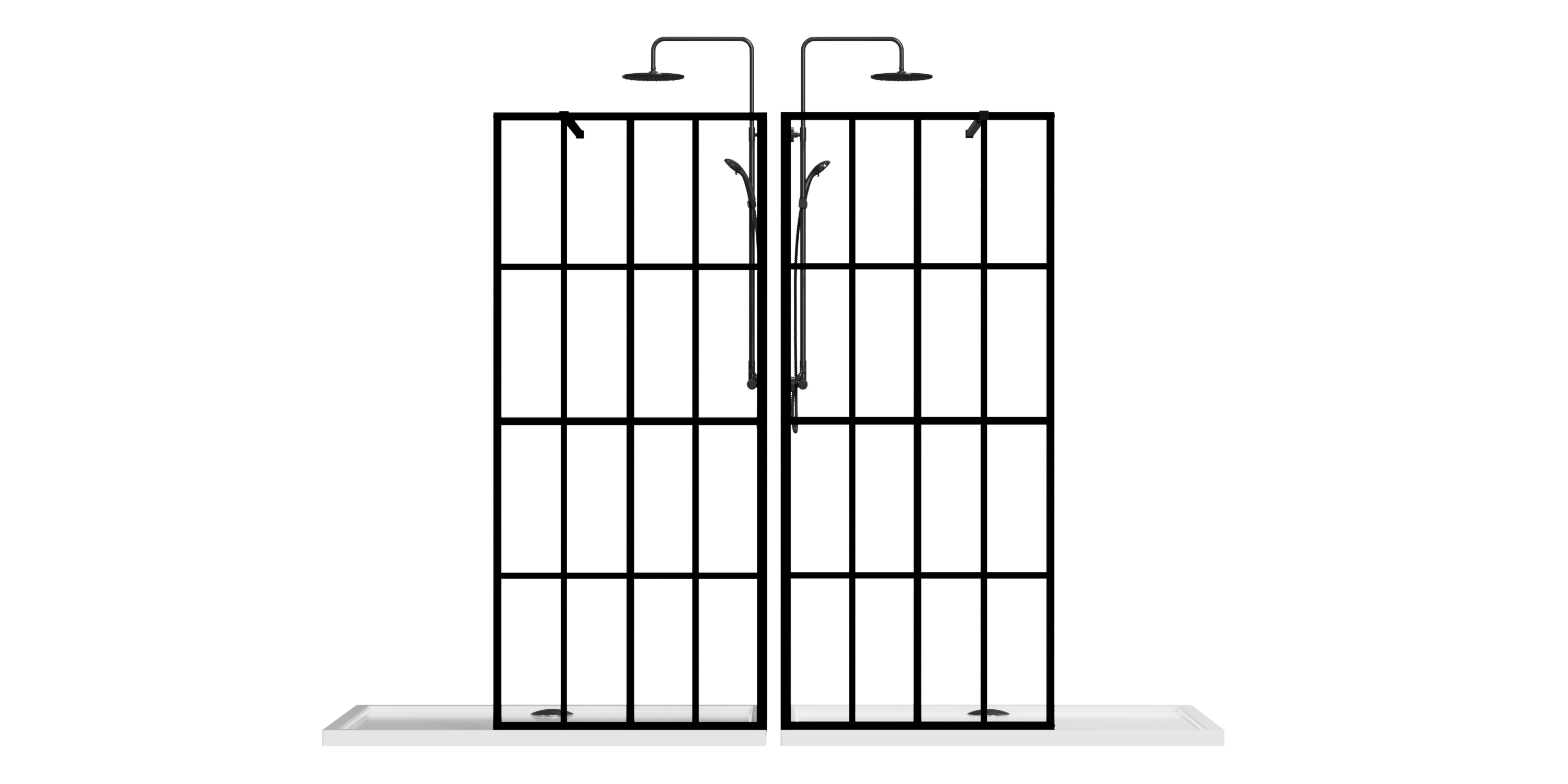 46' X 72' Shower Screen for Walk-in Wet-room Black Full-frame 4 Tempered Glass Panels