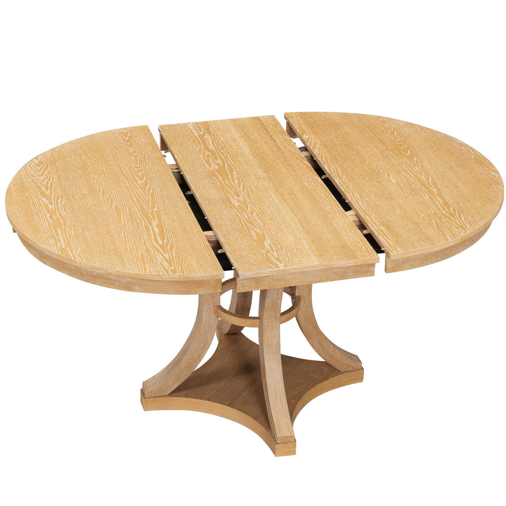 5-Piece Retro Functional Dining Table Set Extendable Round Table and 4