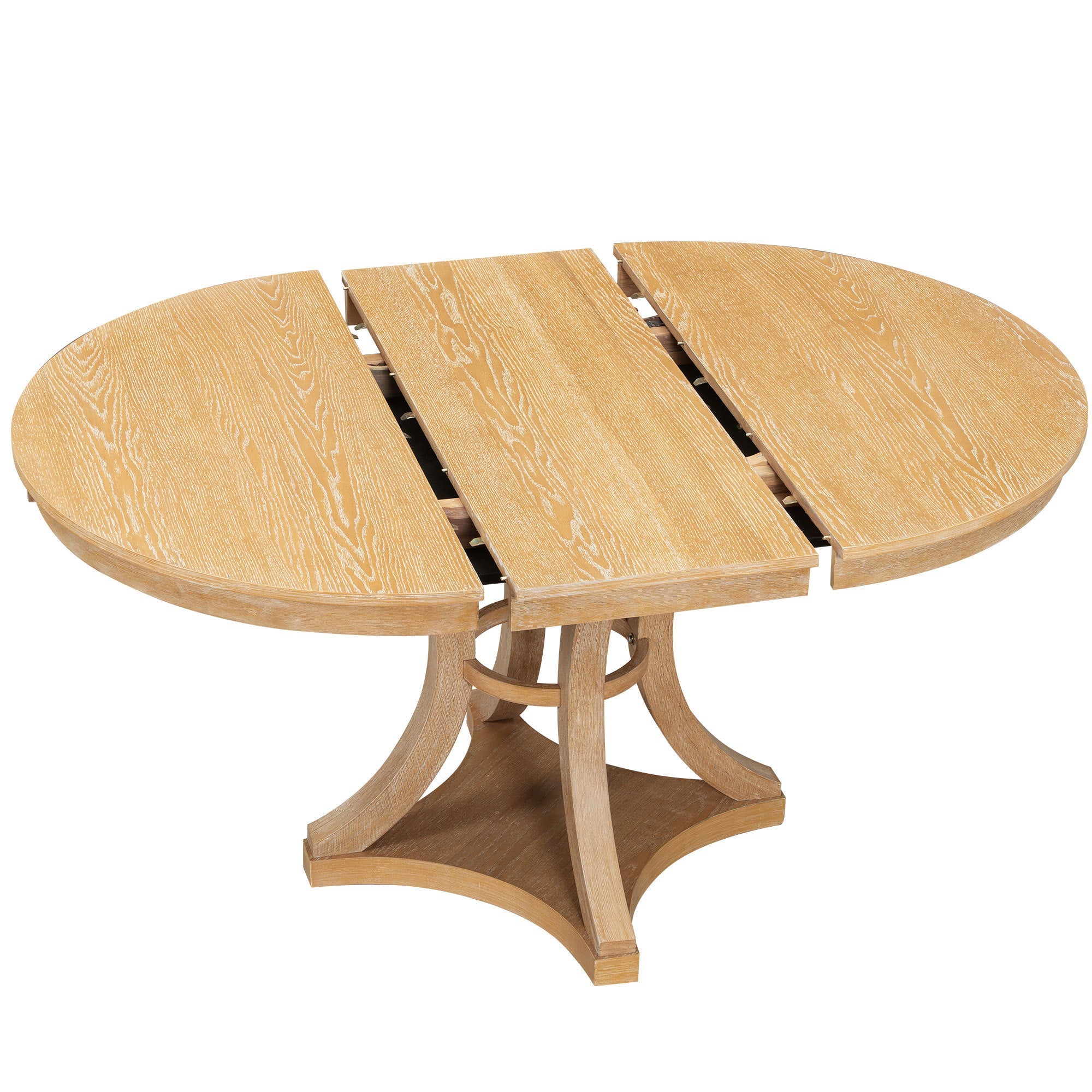 5-Piece Retro Functional Dining Table Set Extendable Round Table and 4