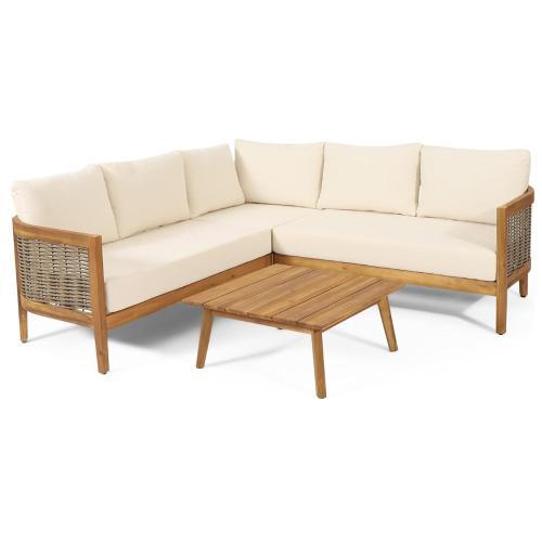 Outdoor Conversation Set Acacia Wood PE Wicker 4 Piece