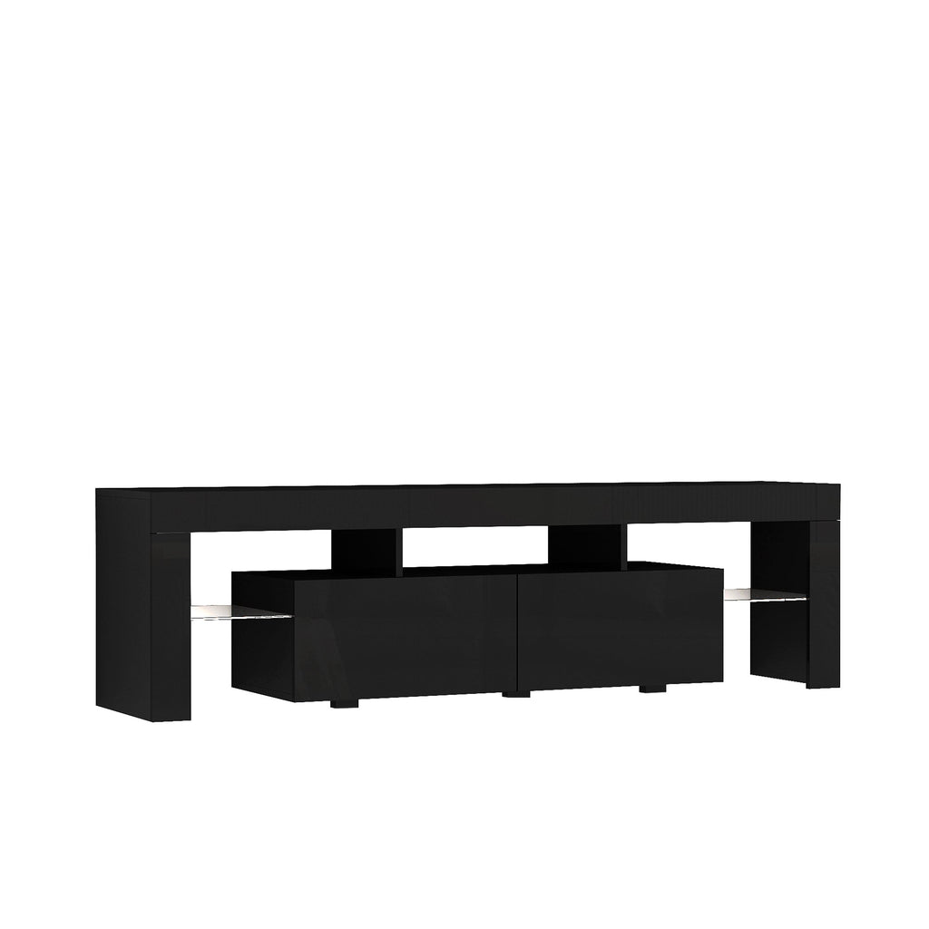 TV Stand LED High Gloss Black Storage Cabinet Fits 65