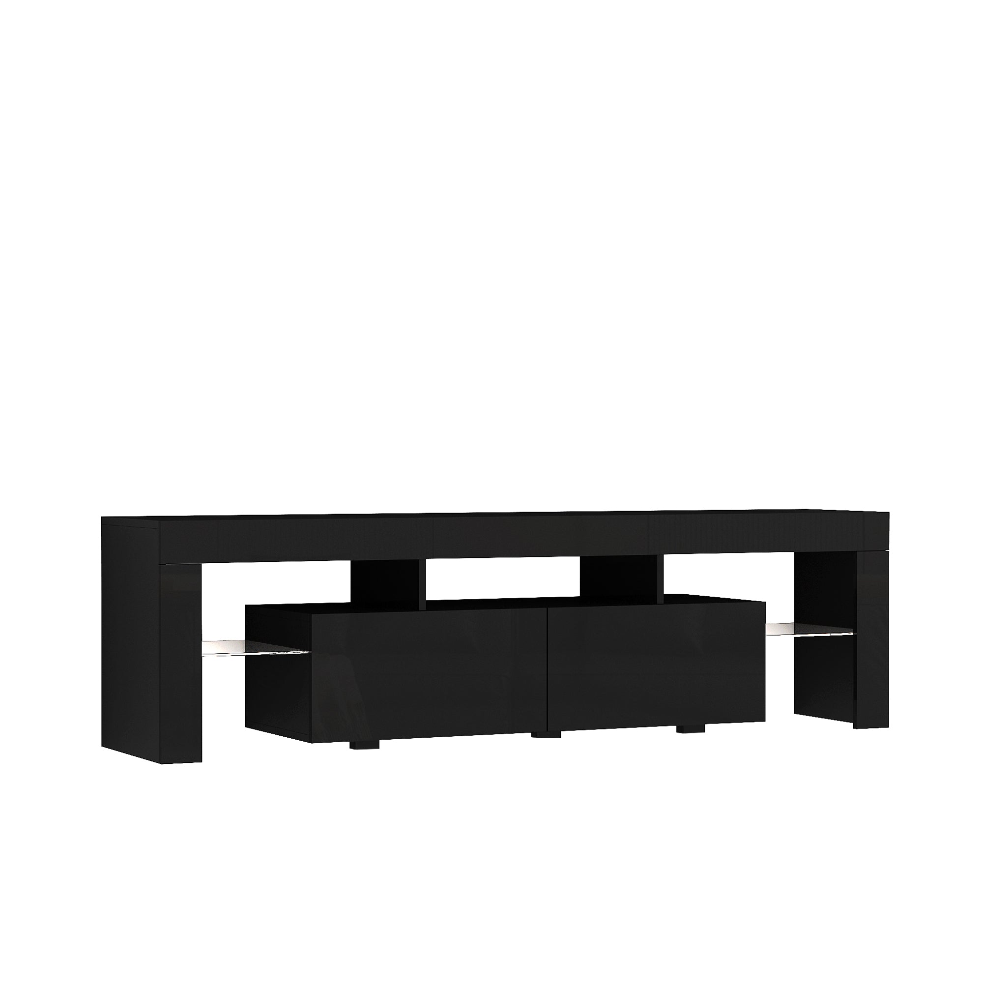 TV Stand LED High Gloss Black Storage Cabinet Fits 65