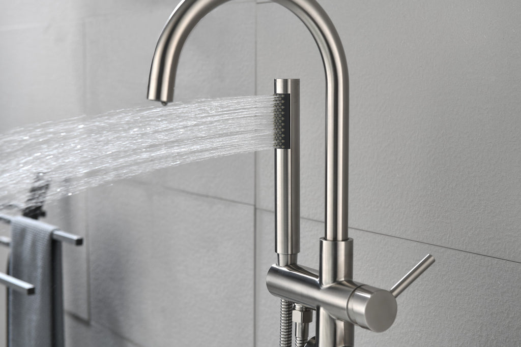 Floor Mounted Tub Faucet High Flow Freestanding Tub Filler with Handheld Shower Swivel