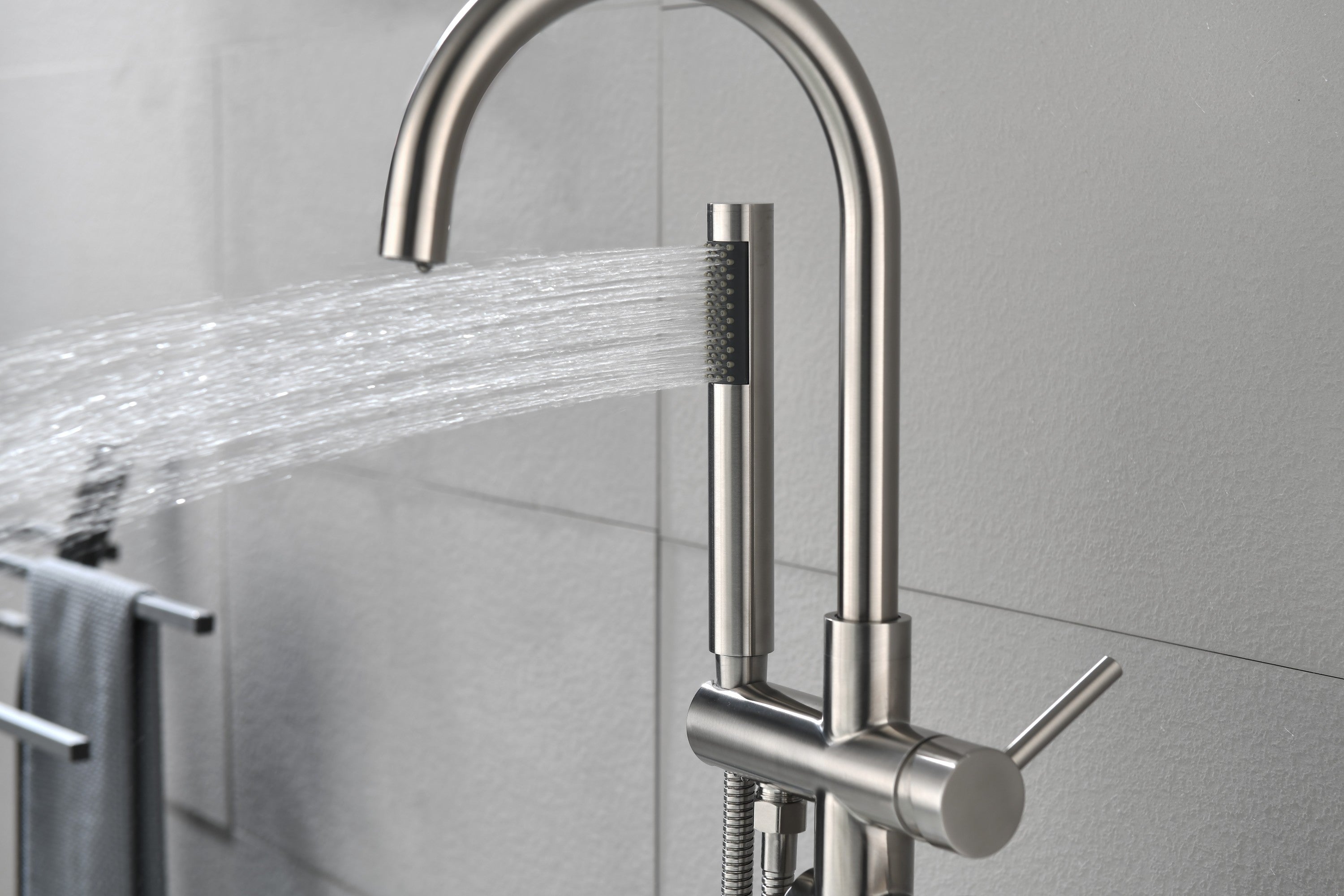Floor Mounted Tub Faucet High Flow Freestanding Tub Filler with Handheld Shower Swivel