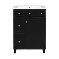 Transitional Bathroom Vanity Cabinet with Ceramic Sink, 24-Inch, Black, Solid...