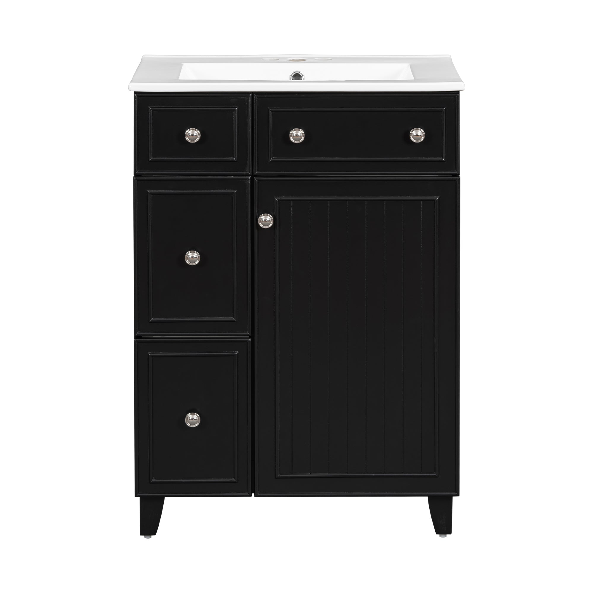 Transitional Bathroom Vanity Cabinet with Ceramic Sink, 24-Inch, Black, Solid...