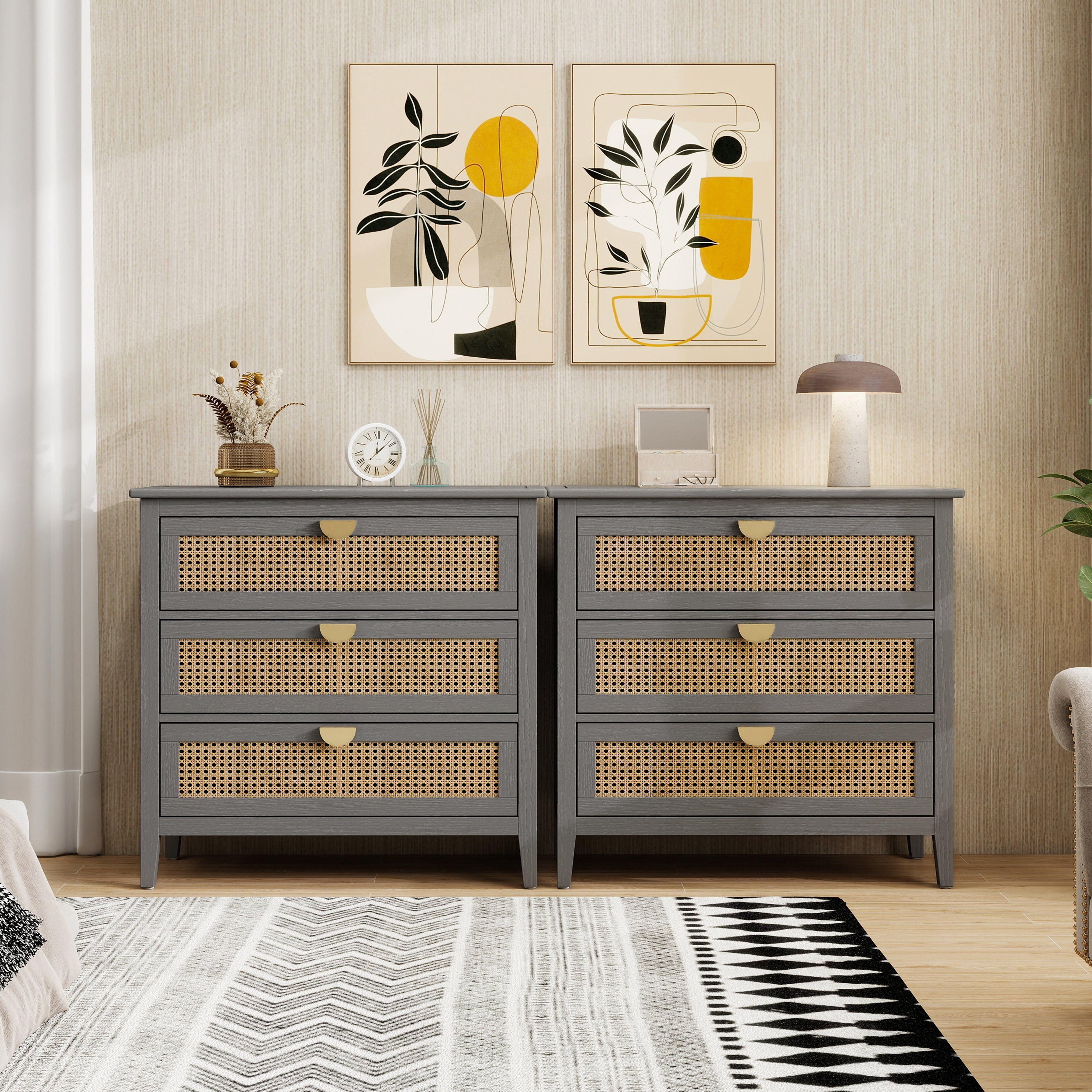 3-Drawer Cabinet - Natural Rattan - Suitable for Bedroom, Living Room, or Study