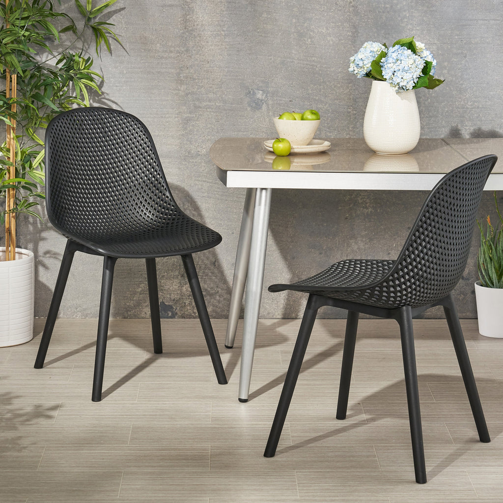 Accent Chair Minimalist Polypropylene Black Perforated Diamond Mesh 18.5x22 In