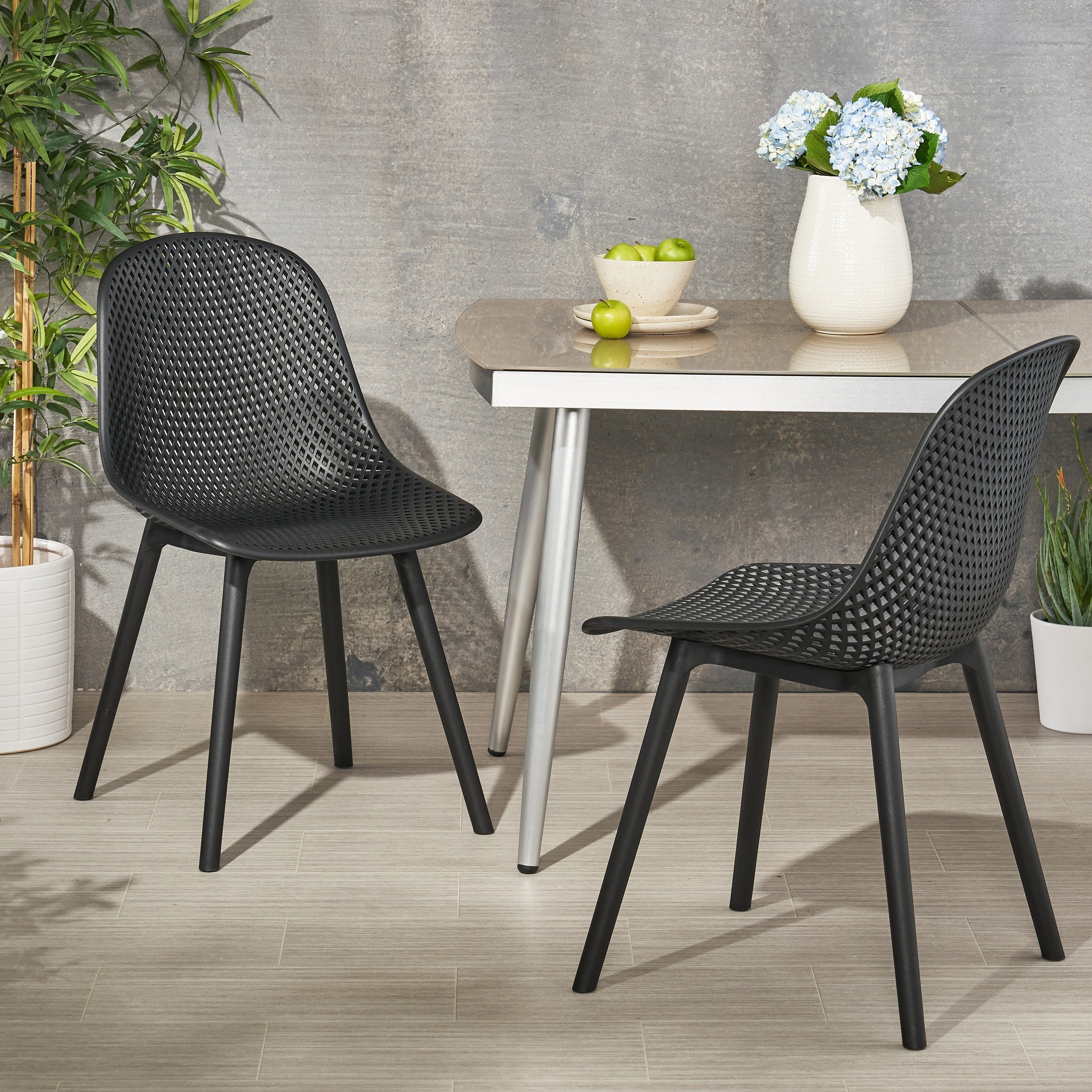 Accent Chair Minimalist Polypropylene Black Perforated Diamond Mesh 18.5x22 In