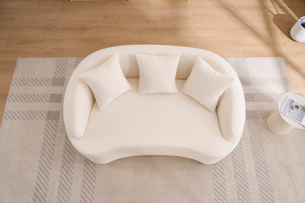 Loveseat Curved Modern Chenille Off-White 2 Seat 3 Pillows 65 In
