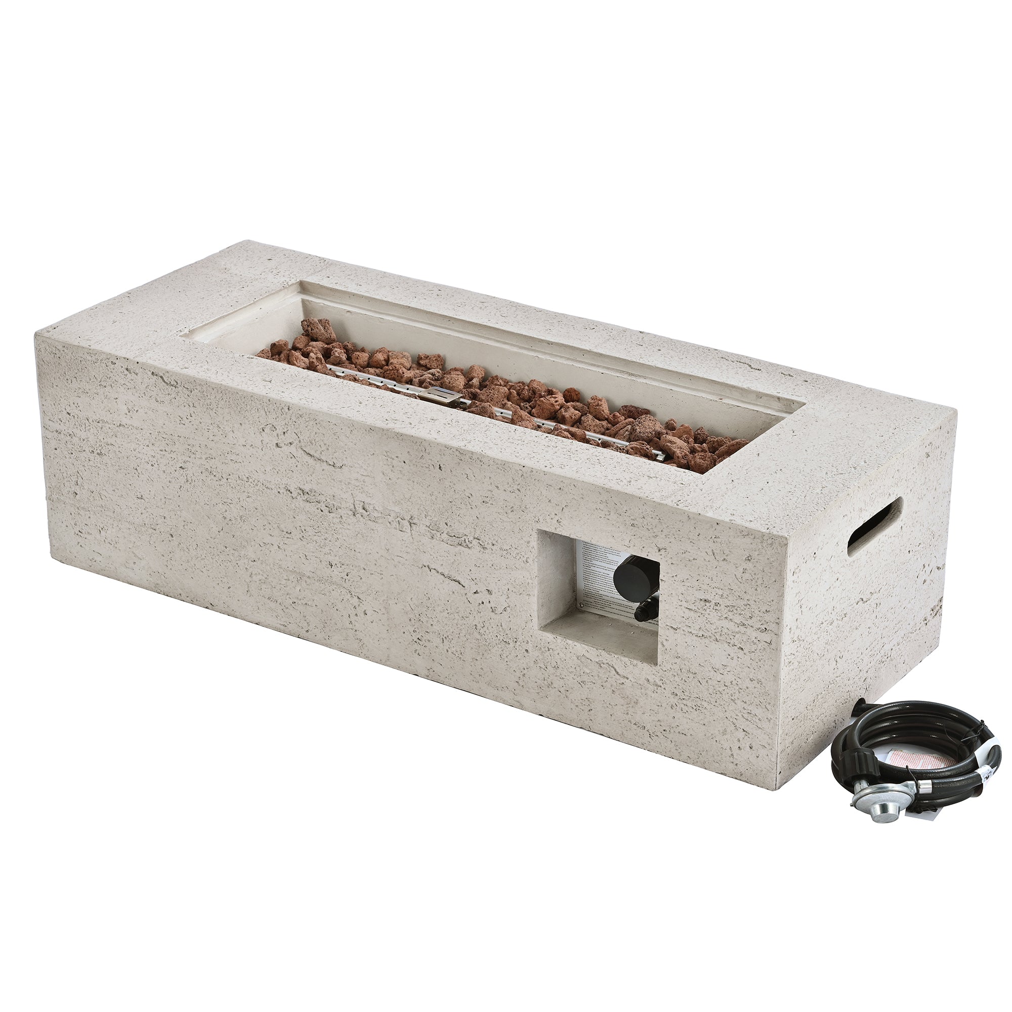 2-Piece Fire Pit Set: 41.9 in Propane Fire Pit 40,000 BTU with Lava Rocks and MGO Tank Cover