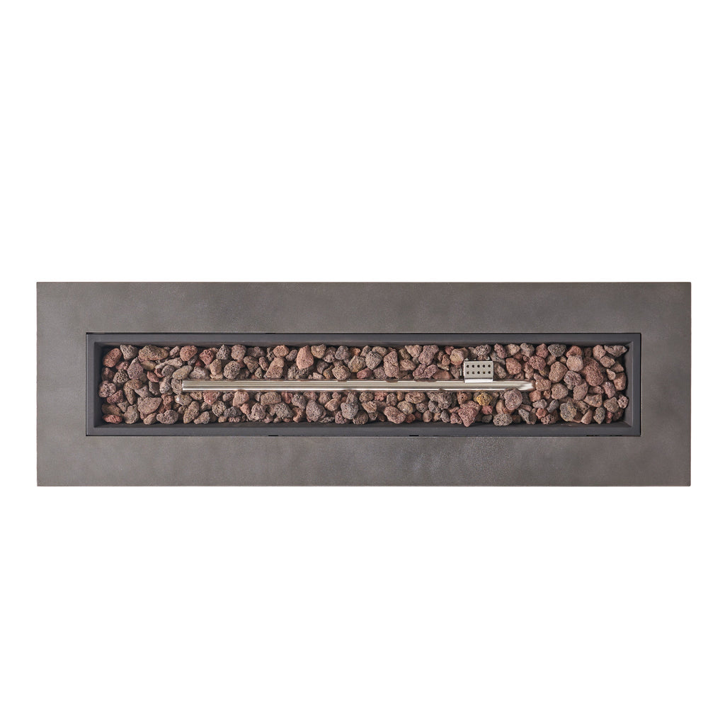RECTANGULAR IRON FIRE PIT 50,000 BTU WITH TANK HOLDER, Stone Gray