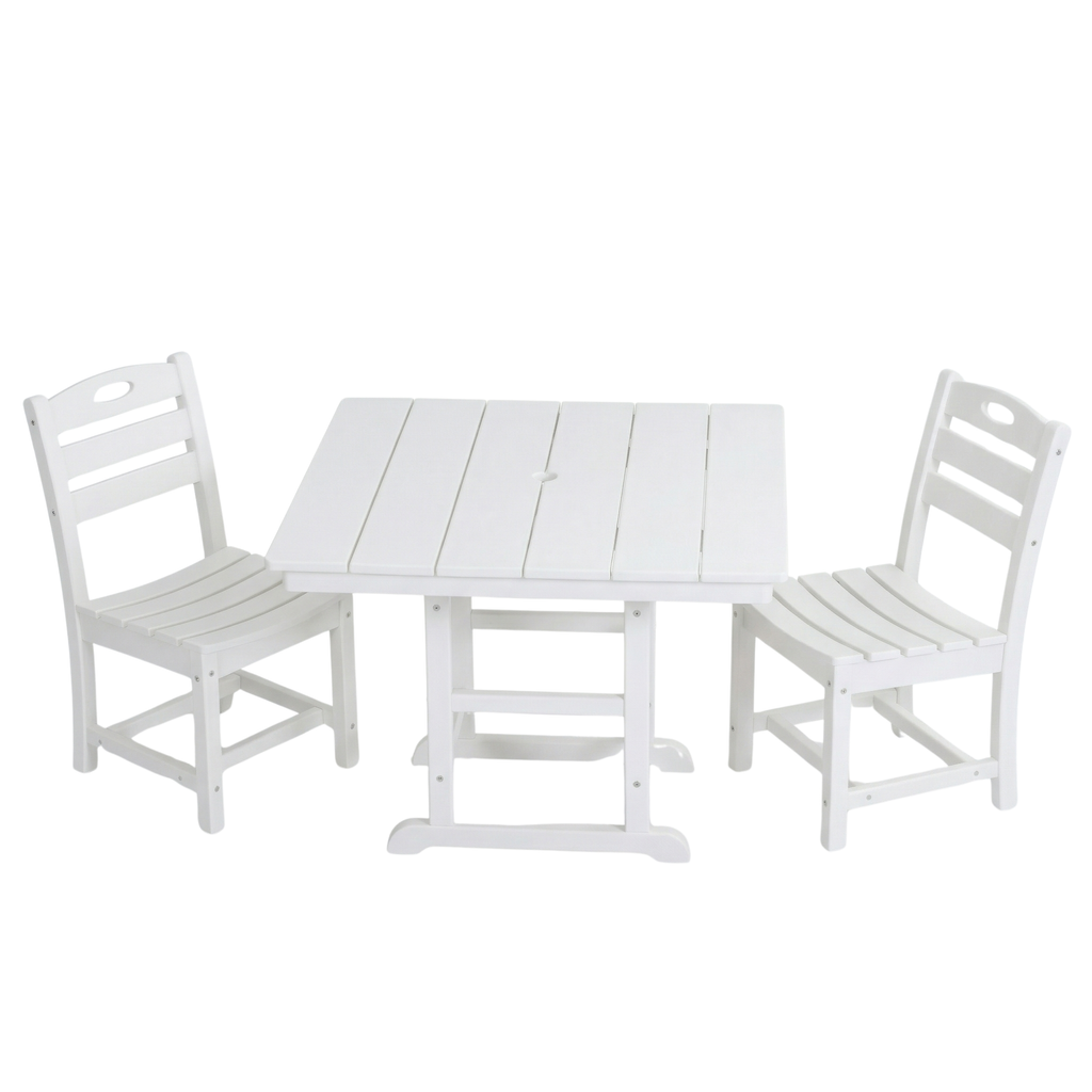 Outdoor Patio Dining Set HDPE White 3 Piece Square Table 2 Chairs Seats 2