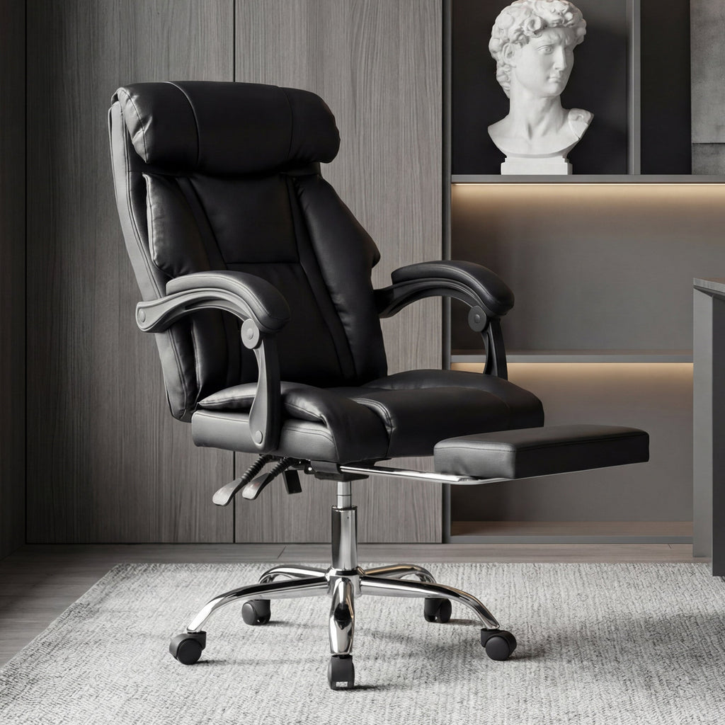 Executive Office Chair with Foot Rest, Adjustable Height High Back Reclining ...
