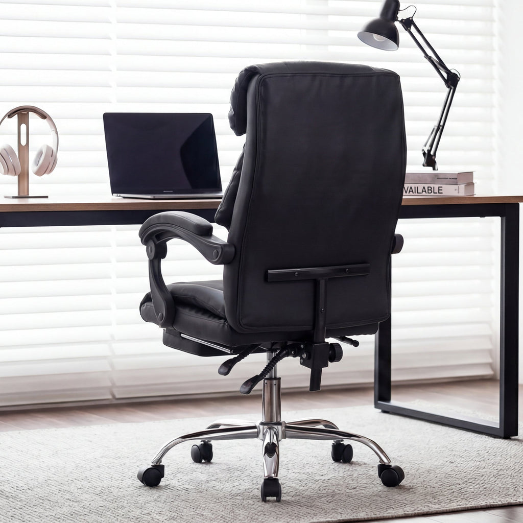 Executive Office Chair with Foot Rest, Adjustable Height High Back Reclining ...