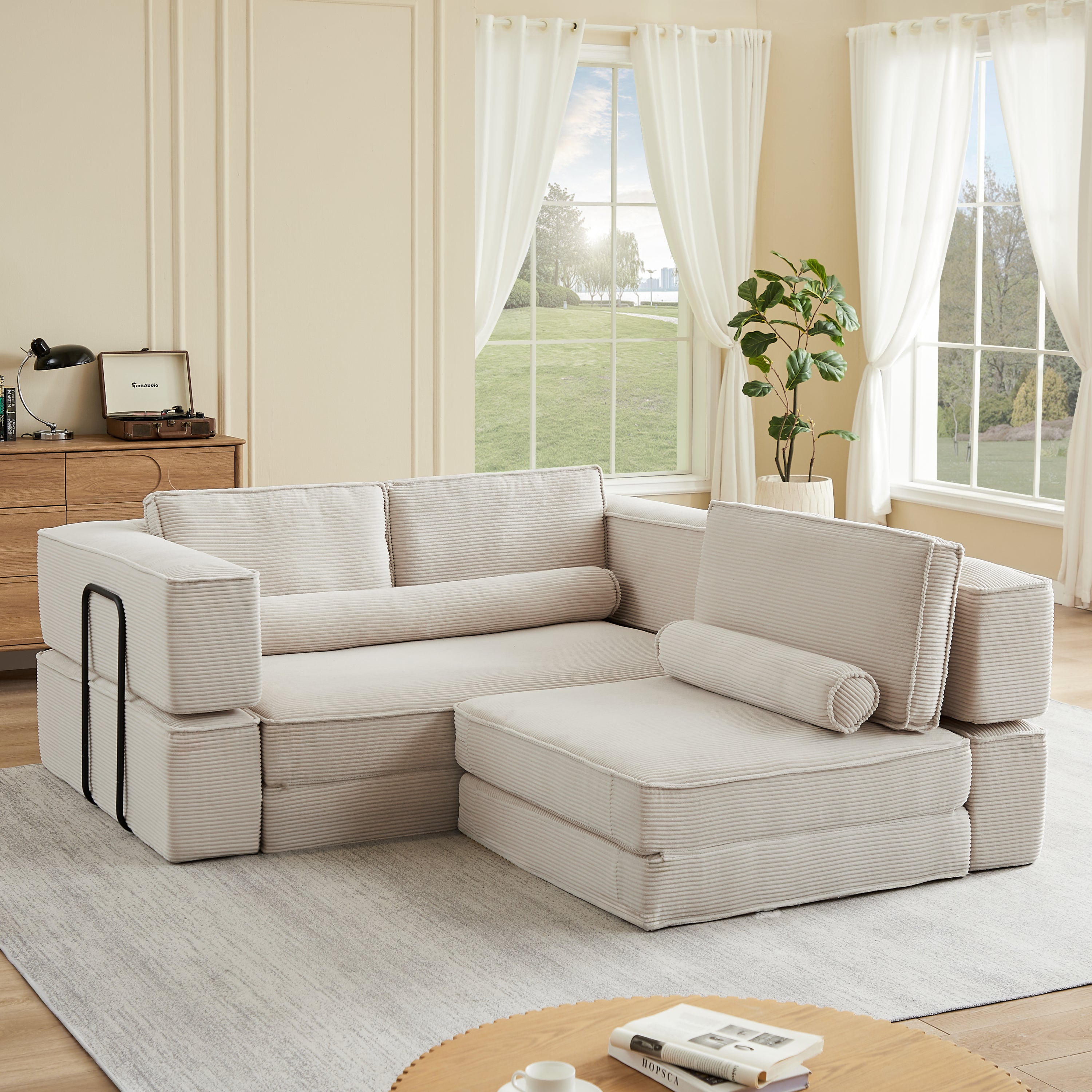 Sectional Sofa Modular Suede Khaki 4 Seat Deep Seat Configurable