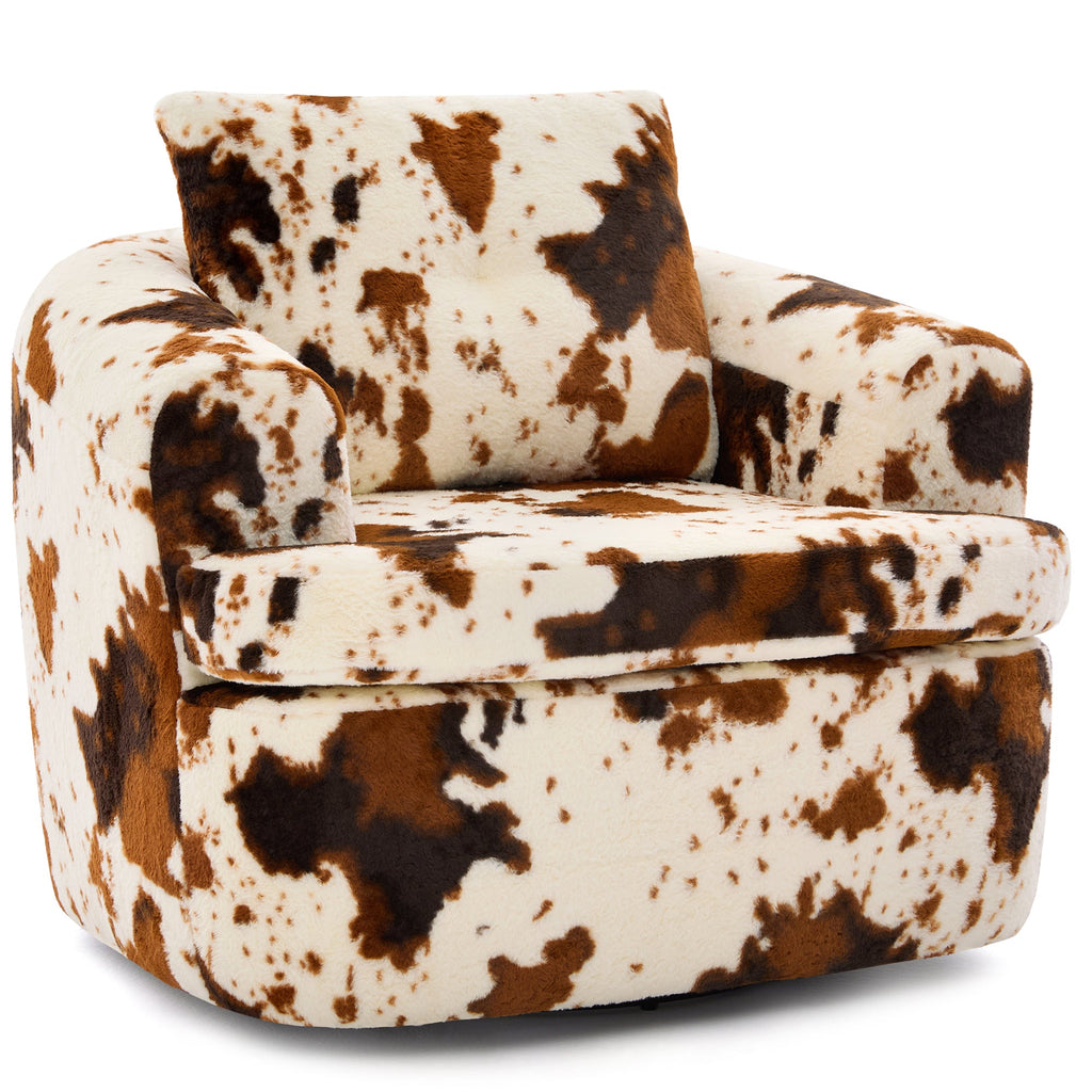 Swivel Accent Chair 360 Degree Faux Fur Beige Dual-Layer Cushion 36.6x36.5 In