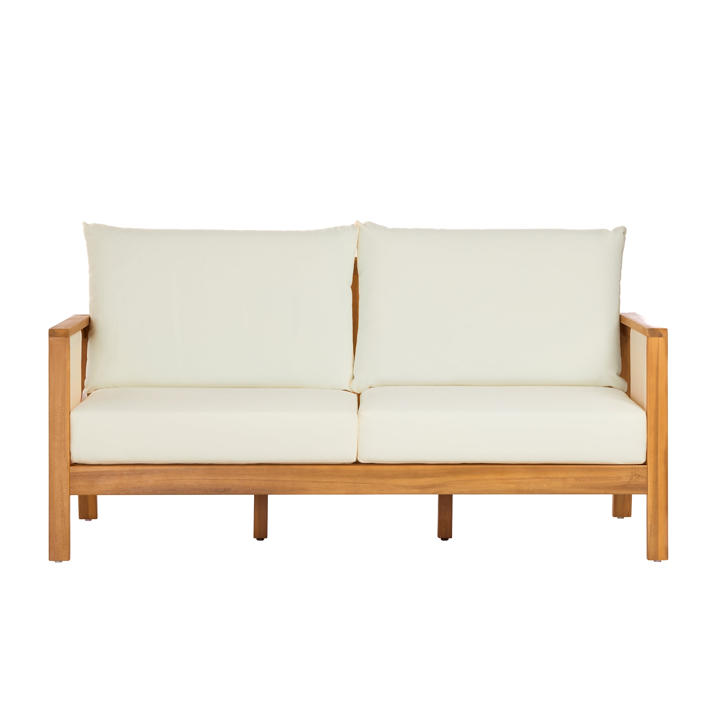 Outdoor Sofa Set Acacia Wood Teak Textilene Beige Cushion 2 Piece